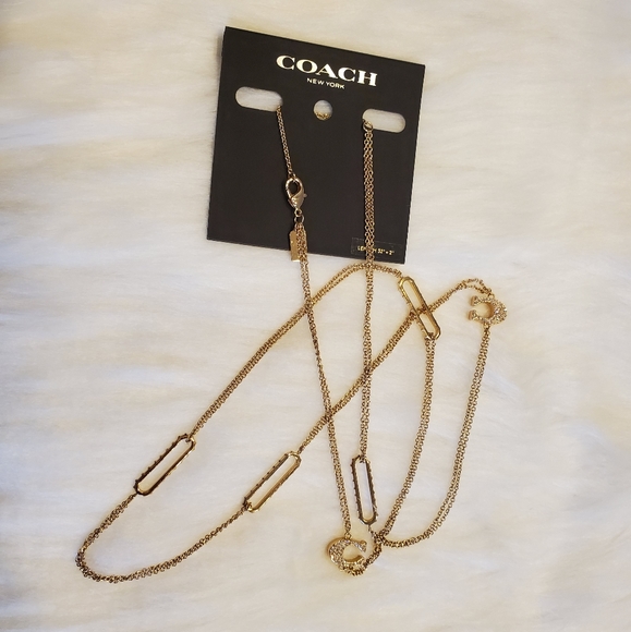 NWT COACH PAVE SIGNATURE LONG NECKLACE - Picture 2 of 12